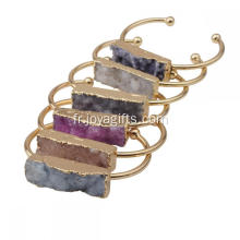 Mode Naturel Coloré Drusy Cristal Cluster Charms Bracelets Plaqué Or Cuivre Bracelet Plaine pour femmes Filles Bijoux